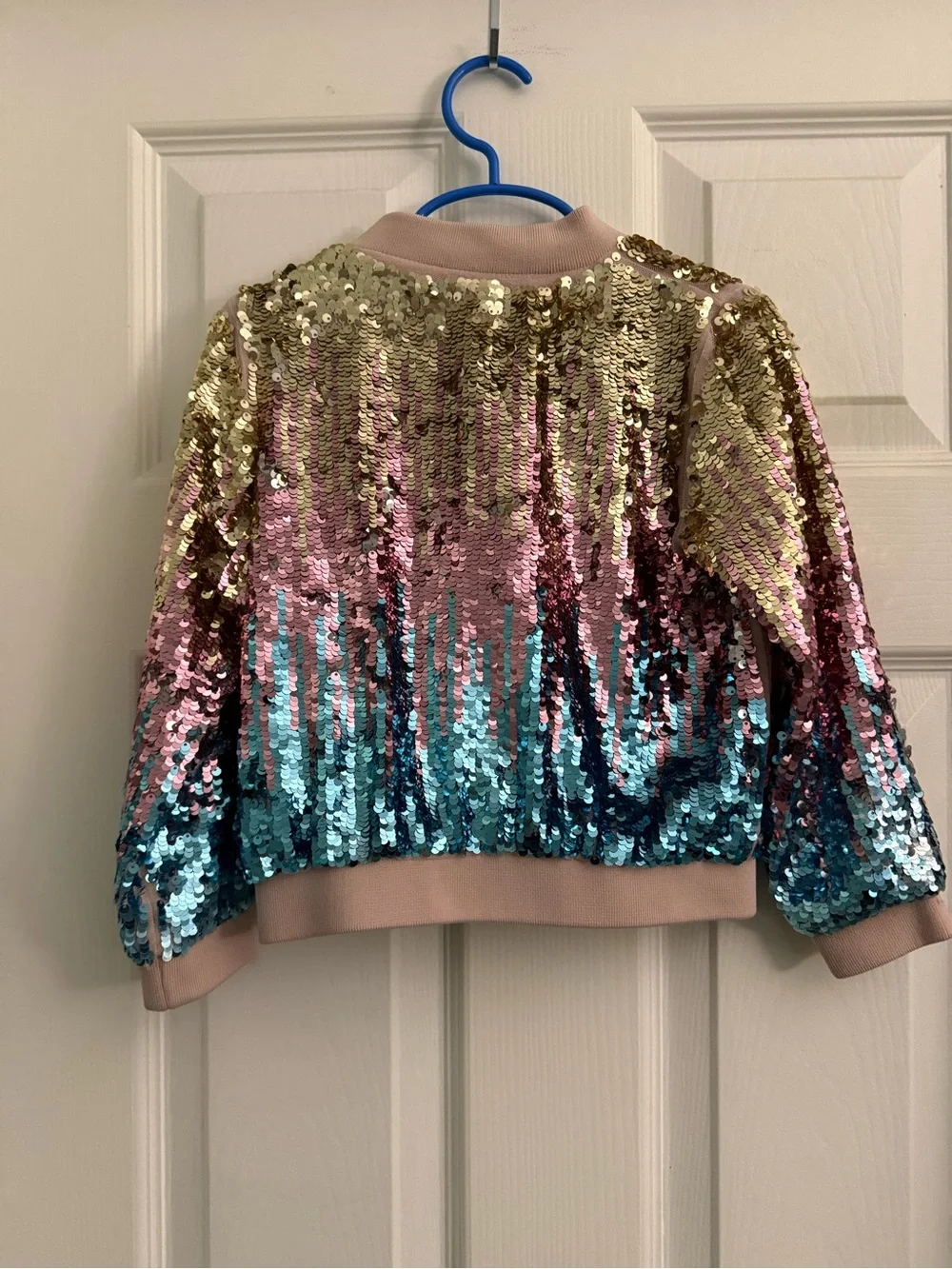 H&M Kids Sequin Ombre Bomber Jacket in Pink, Gold & Blue